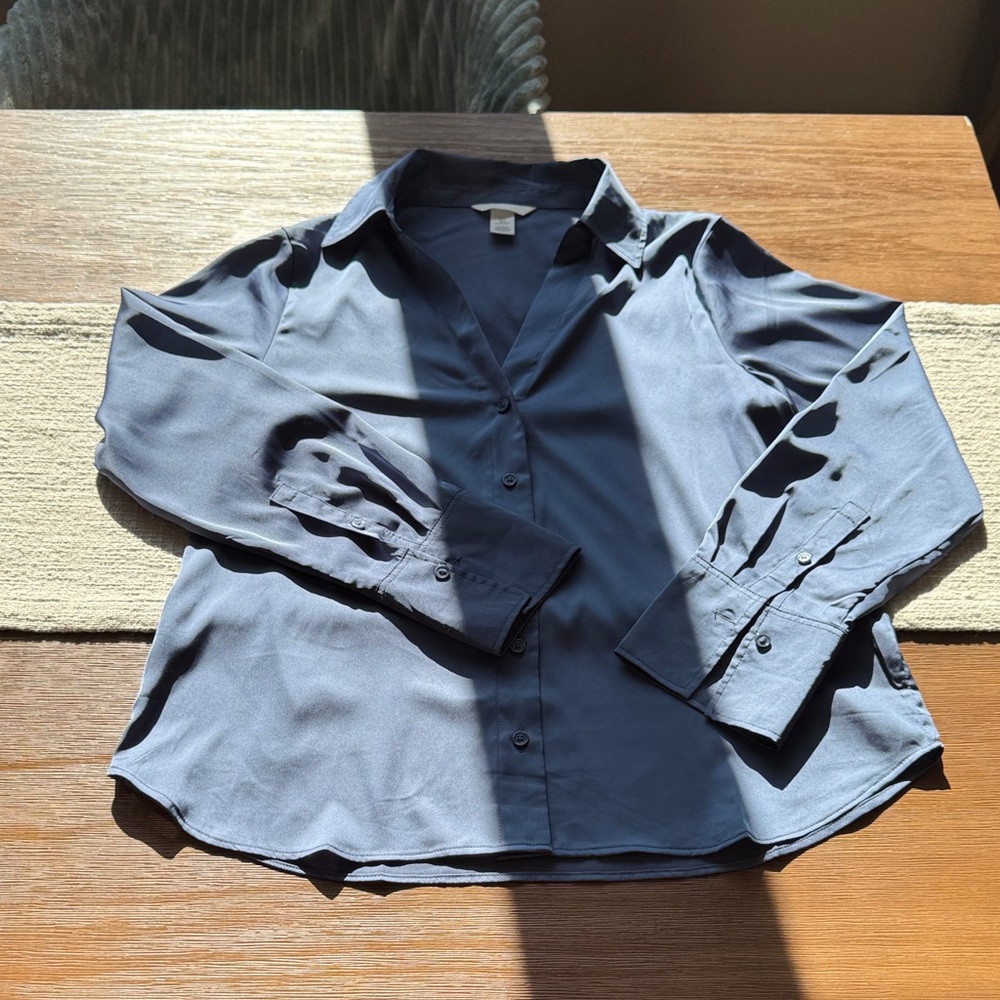 H&M blue gray Satin Top